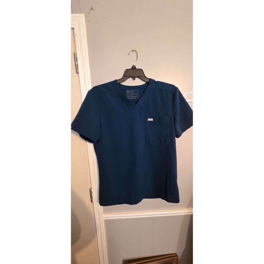Figs Mens Leon Scrub Top Teal Blue V-Neck Chest Pocket Size Medium FIONx